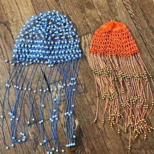 Beaded Egyptian headdress headpiece orange & blue